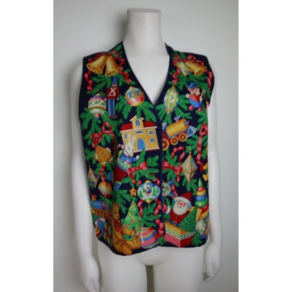 Handmade Jackets & Blazers - WOMEN'S CHRISTMAS TREE SANTA CLAUS THEMED COTTON VEST - SIZE M